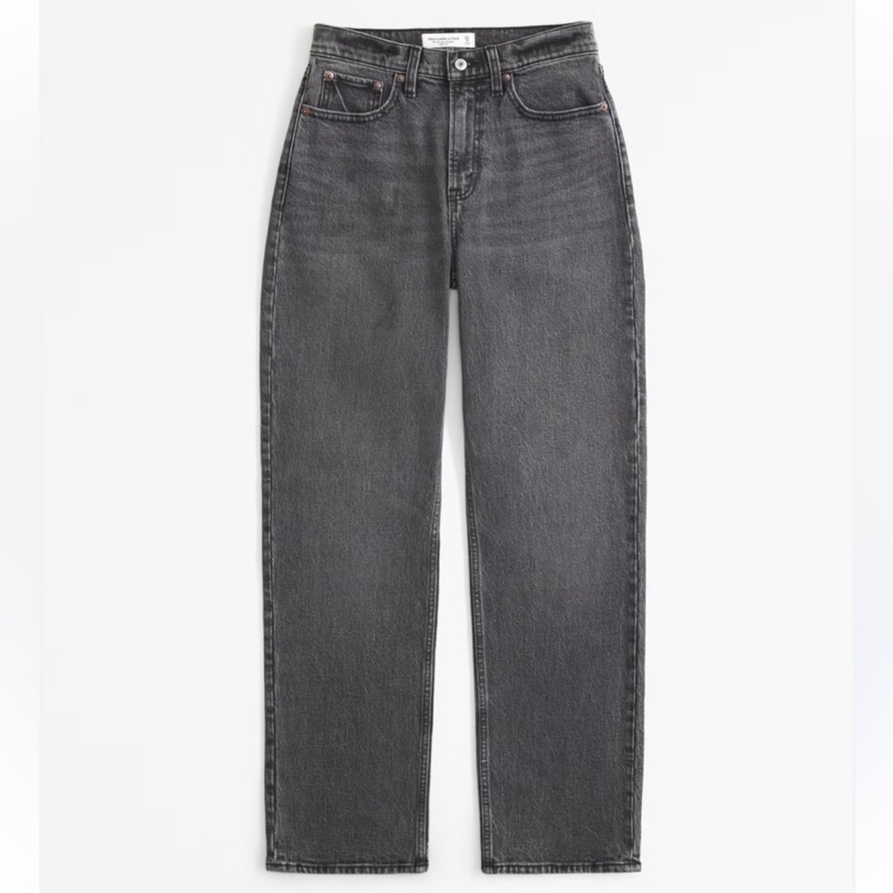 Abercrombie & Fitch High-Rise Ankle Straight Leg Jeans in Washed Black